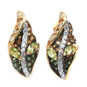925 Sterling Silver Green Peridot, Sapphire, Tsavorite & Zircon Earrings - Picture 1 of 4
