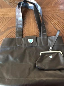 Large Brown Faux Leather Tote Handbag w/Matching Coin Purse Wristlet - Bild 1 von 9