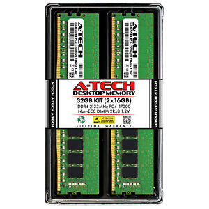 A-Tech 32GB 2x 16GB PC4-17000 Desktop DDR4 2133 MHz DIMM 288-Pin 2Rx8 Memory RAM