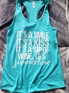 Women's custom aqua blue summertime racer back red tank top size Medium - Picture 1 of 5