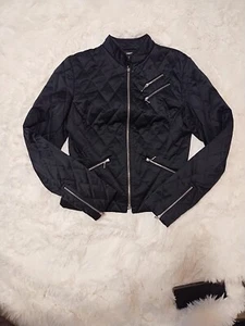 Vintage Pretty Jacket Express Women's Black Quilted Jacket Zippers Size 4 - Picture 1 of 10