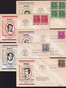 1940 Famous Americans, authors Sc 859-863-7 with Linprint cachets 1c to 10c set - Bild 1 von 1