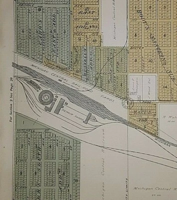 Antiguo mapa Plat 1911 ~ City of Jackson, Jackson Co., MI ~ MI CENTRAL RAILROAD YARDAS Foto 1 de 4