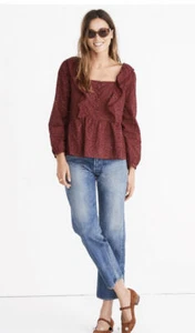 Top con volantes con ojales borgoña Madewell para mujer - Imagen 1 de 12