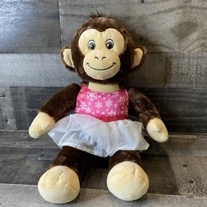 Build a Bear Monkey 18" Plush Brown Smile Face Curly Tail 2023 BAB Pink Dress - Picture 1 of 9