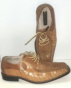 Size 15m STACEY ADAMS Light Brown Lace Up Croc Embossed Dress Shoes 