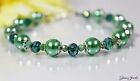 Verre Jewels Argent XXL Bracelet Perles en Verre Vert Longueur 22 CM # G089