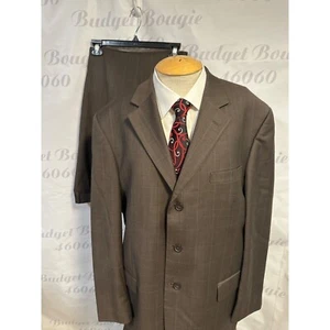 Andrew Fezza Mens 44R Brown Plaid Wool Suit Pants 38 x 29 - Picture 1 of 13