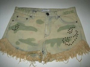 $ 98 Free People Castro Was DAMENJEANS ABGESCHNITTENE MEHRFARBIGE SHORTS GRÖSSE 27 NEU OHNE ETIKETT - Bild 1 von 6