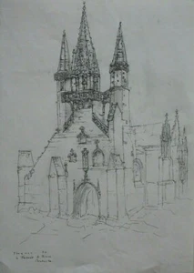 Zeichnung Federzeichnung Bretagne Kirche St Fiacre Hans Pluquet Signiert 1974 - Picture 1 of 7