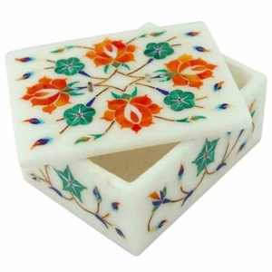 Marble Jewelry Box Semi Precious Stone Pietra Dura Art Handmade Home Decor - Picture 1 of 1