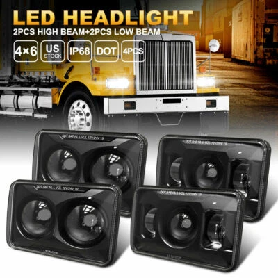 Faros LED 4x6" haz alto-bajo para Kenworth W900 T800 T600A Peterbilt 378 4 piezas Foto 1 de 4