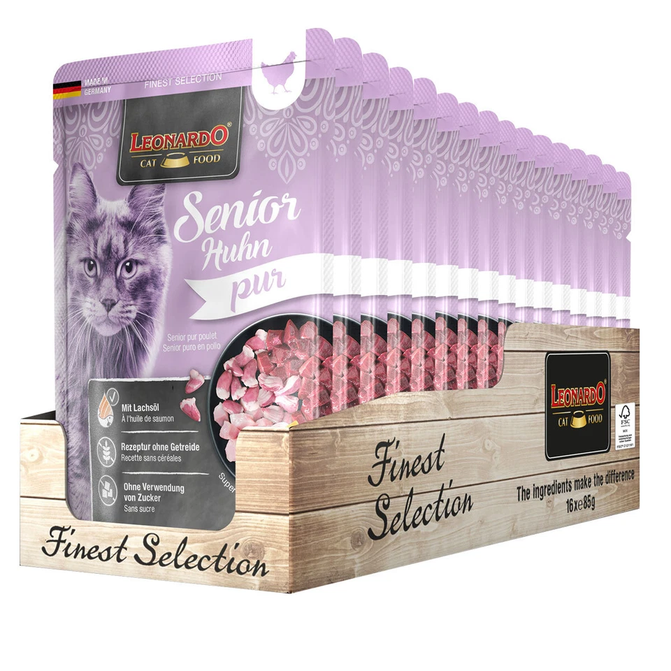 16 x 85 g Leonardo Finest Selection SENIOR Huhn pur Nassfutter Katzenfutter Cat - Bild 1 von 1