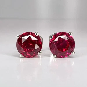 4.00 Ct Round-Cut Lab-Created Red Ruby Solitaire Stud Earrings 10k White Gold - Picture 1 of 5