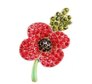 Rote Kristall Emaille Brosche Anstecknadel Weihnachtsdeko Tropfrequisiten Mohnblumen Abzeichen - Bild 1 von 4