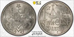 Danzig silver 1 gulden 1923 uncirculated PCGS MS62 - Picture 1 of 3