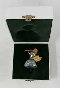 Swarovski Crystal Memories Christmas Gold Angel Playing Flute Hanging Ornament - Picture 1 of 10