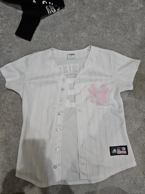Camisa De Colección Majestic Oficial MLB New York Yankees Derek Jeter Para Mujer Botones Foto 1 de 4