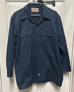 Dickies Mens Authentic Workwear Blue Long Sleeve Shirt Size 17-17 1/2 32/33 - Picture 1 of 8