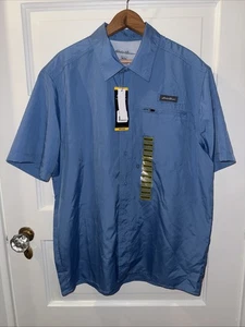 NWT Men’s Eddie Bauer Tech Woven Shirt Medium Blue UPF Protection $70 - Picture 1 of 12
