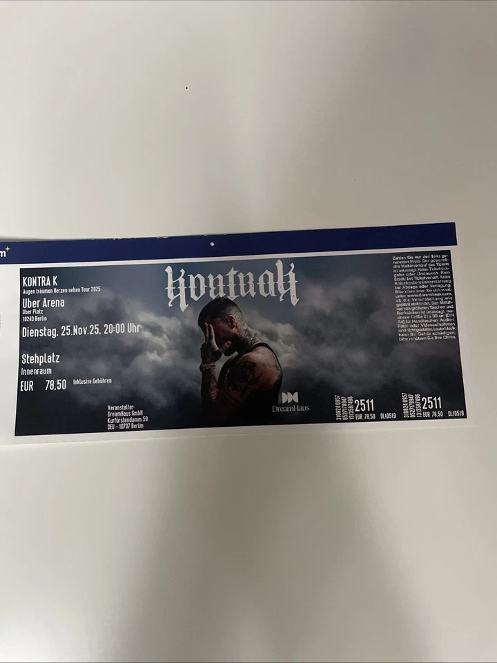 Kontra K Konzertkarte Berlin 25.11.25 1 Stück Stehplatz - Bild 1 von 1