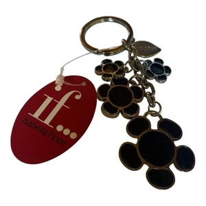 Isabella Fiore Black and Silver Tone Flower Keychain 5" - Picture 1 of 4