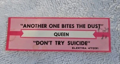 VTG Jukebox Title Strip QUEEN~ Another One Bites The Dust~Don't Try Suicide 1980 - Image 1 of 3