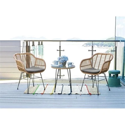 Manhattan Comfort Antibes Juego de 3 Piezas de Ratán Patio Conversación en Marrón/Gris Foto 1 de 4