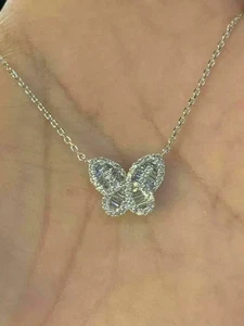 2Ct Round Lab Created Diamond Butterfly Pendant 14K White Gold Plated Free Chain - Picture 1 of 9
