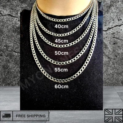 Mens Boys Curb Chain Silver 5-7mm Stainless Steel Cuban Link Pendant Necklace UK - Image 1 of 3
