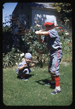 Boys Baseball Bat Uniforms Americana 1950s 35mm Slide Red Border Kodachrome