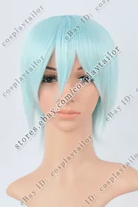Parrucche Unisex Blu Chiaro Corte Diritte con Bangs Halloween Parrucche Cosplay 35 cm - Foto 1 di 7