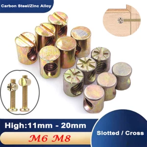 M6 M8 Slotted / Cross Dowel Barrel Nuts Centre Thread Furniture Unit Bed Cot - Picture 1 of 15