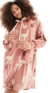 CHELSEA PEERS ALPACA HOODED SNUGGLE FLEECY HOODY,PINK WITH ALPACAS ,SIZE LARGE . - Picture 1 of 2