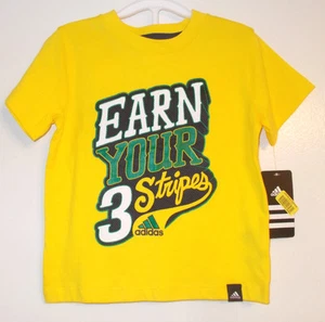 Adidas Boy Earn Your Stripes 3 YellowT-Shirt Size 5 NWT - Picture 1 of 1