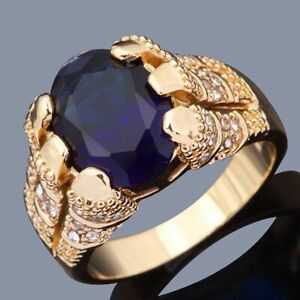 Fashion Size 9 Luxury Blue Sapphire Bridal 18K Gold Filled AAA Ring For Men