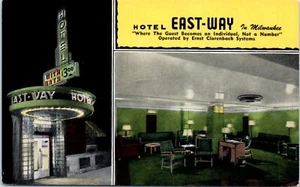 1940s 50s WI Postcard Hotel East Way Milwaukee Wisconsin Signage Sign Unposted - Picture 1 of 2