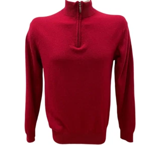 TAILOR & SON Cashmere Gr. M Herren KASCHMIR Pullover Rot Stehkragen Zip - Picture 1 of 5