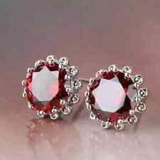 2.00Carat Red Ruby Lab  Created Women's Stud Earring White Gold Plated Silver
