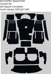 Kit de alfombras de terciopelo negro para Austin Healey 3000 MK2 BJ7 LHD 1962-1963 - Imagen 1 de 2