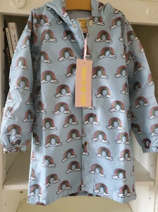 Hugo loves Tiki Girls' Raincoat Jacket Hooded Blue Rainbow 6Y NWT (20066B) - Picture 1 of 7