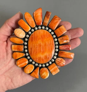 FEDERICO JIMENEZ HUGE STATEMENT Orange Spiny Oyster Pearl SUNBURST Pin Pendant - Picture 1 of 9