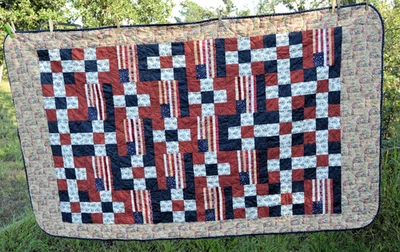 Patriotic quilted throw flags red white blue Cottons 42x72 GIFT SENTIMENT - Image 1 of 3