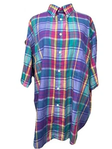 VTG Levi's Colorgraphs Mens Button Up Shirt Plaid XL Short Sleeve Pink Purple - Picture 1 of 5