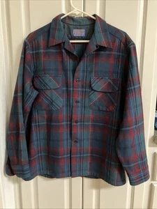 Vtg Pendleton Wool Flannel Shadow Plaid Shirt Mens L - Picture 1 of 5