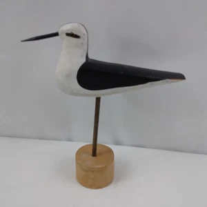 Hand Carved Sandpiper Shorebird With Stand Black White Wood Coastal - Picture 1 of 10
