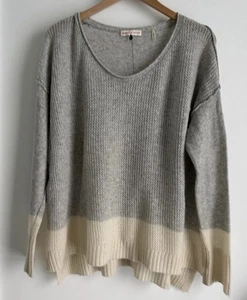 Rebecca Taylor 100% Cashmere Cream Grey Knit Long Sleeve Oversized Jumper Large - Picture 1 of 12