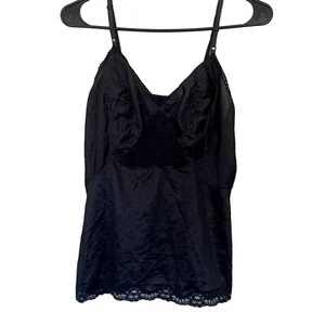 Vintage Black Satin Scalloped Lace Cami Slip Top - Picture 1 of 3