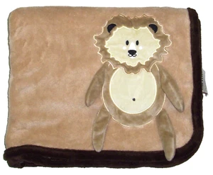 S&L Home Fashions Tan 3D Lion Baby Blanket Brown Trim RN 119741 Security 30x40" - Picture 1 of 2