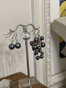 Chandelier Pearl Drop Dangle Earrings Silver Disc Hook Earring 3 Pair Jewelry